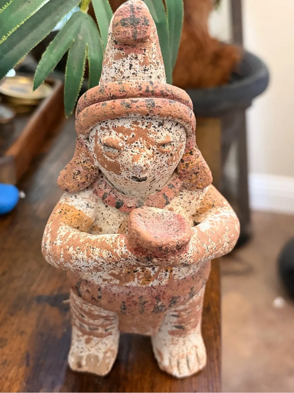 Terracotta Rustic Tribal Figurine - Home Art Decor (Brown/White)
